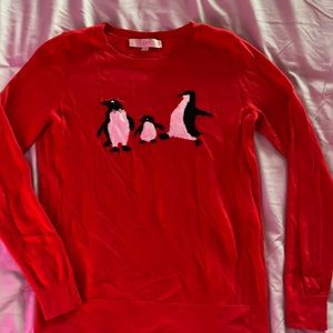 Red Loft sweater with cute penguin detail